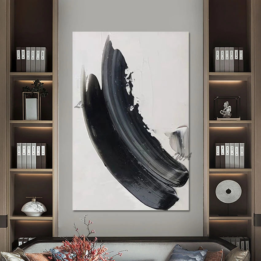 Modern White Black Art Textured Hand Drawing Wall Poster Frameless Canvas Abstract Paintings Wholesale Of 3D Picture Decor